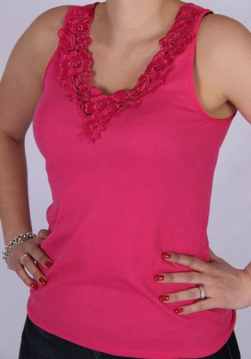 Dames hemd met kant fuchsia