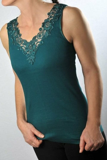 Dames hemd met kant groen