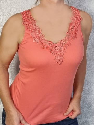 Dames hemd met kant mandarine