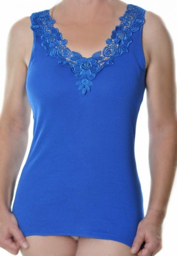 Dames shirt met kant royal bleu