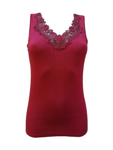 Demes hemd met kant bordeaux