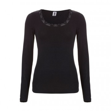 Thermo shirt lange mouw dames met kant ten cate zwart 30238