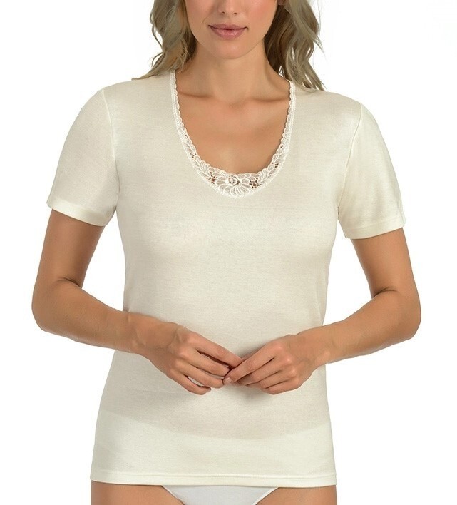 onderblouse 10% wol korte mouw met kant Thermo ondergoed